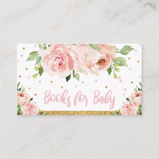 Roze Blush Bloemen Baby shower Meisje Bring a Book Informatiekaartje (Achterkant)