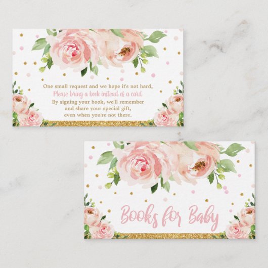 Roze Blush Bloemen Baby shower Meisje Bring a Book Informatiekaartje (Voorkant / Achterkant)