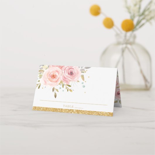 Roze Blush Bloemen Baby shower Verjaardag Plaatskaartje (Achterkant)
