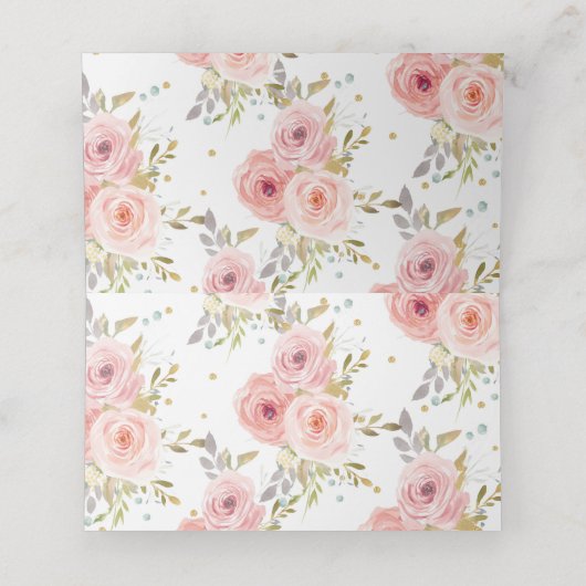 Roze Blush Bloemen Baby shower Verjaardag Plaatskaartje (Binnenkant ongevouwen)