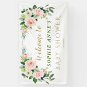 Roze Blush Bloemen Baby Shower Welkom Bord Spandoek (Verticaal)