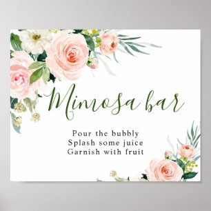 Roze Blush Bloemen Bloemstuk Mimosa Bar Trouwbord Poster