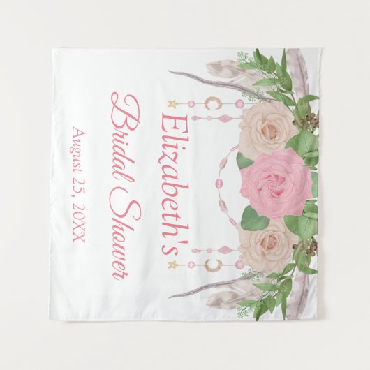 Roze Blush Bloemen Boho Chic Vrijgezellenfeest Tap Wandkleed (Voorkant (horizontaal))