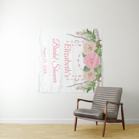 Roze Blush Bloemen Boho Chic Vrijgezellenfeest Tap Wandkleed (In Situ (horizontaal))