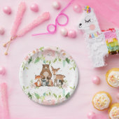 Roze Blush Bloemen Bos Dieren 1e Verjaardag Papieren Bordje (Feest)