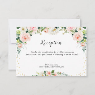 Roze Blush Bloemen Bruiloft Receptie Kaart