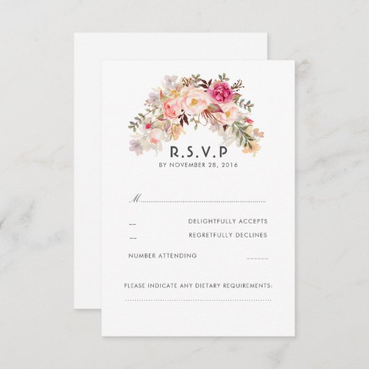 Roze Blush Bloemen Bruiloft RSVP (Voorkant / Achterkant)