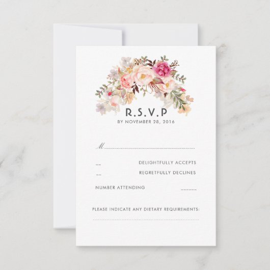 Roze Blush Bloemen Bruiloft RSVP Kaartje (Voorkant)
