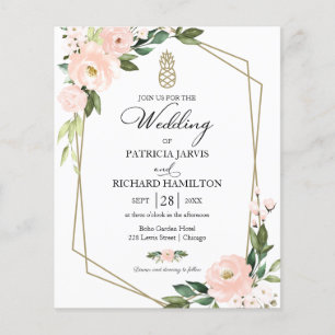 Roze Blush Bloemen Budget Trouw Uitnodiging