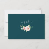 Roze Blush Bloemen Deep Aqua Calligraphy Wedding RSVP Kaartje (Achterkant)