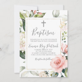 Roze Blush Bloemen Doop Uitnodiging