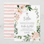 Roze Blush Bloemen Doop Uitnodiging (Voorkant / Achterkant)