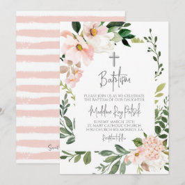 Roze Blush Bloemen Doop Uitnodiging