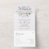 Roze Blush Bloemen Eucalyptus Botanische Huwelijk All In One Uitnodiging (Binnen)