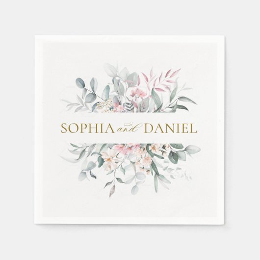 Roze Blush Bloemen Eucalyptus Botanische Huwelijk Servet (Voorkant)