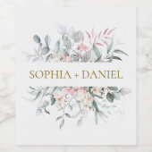 Roze Blush Bloemen Eucalyptus Botanische Huwelijk Wijn Etiket (Enkel label)