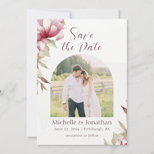Roze Blush Bloemen Fotografie Bijbel Verse Bruilof Save The Date (Voorkant)