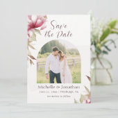 Roze Blush Bloemen Fotografie Bijbel Verse Bruilof Save The Date (Staand voorkant)