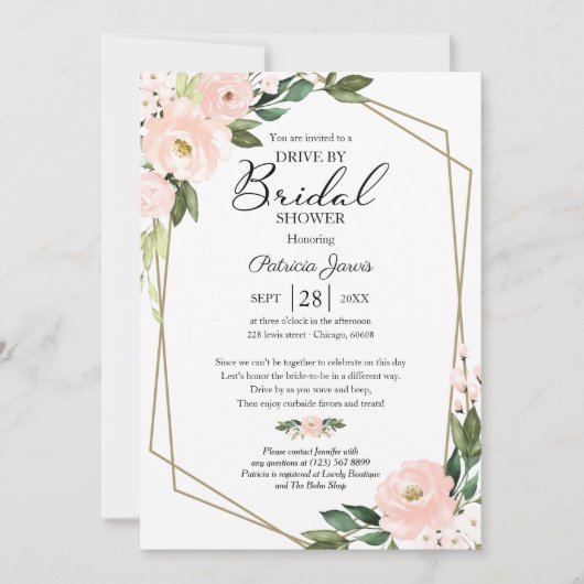 Roze Blush Bloemen Geometrische aandrijving door V Kaart (Voorkant)