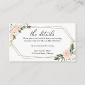 Roze Blush Bloemen Geometrische Bruiloft Details Informatiekaartje (Voorkant)