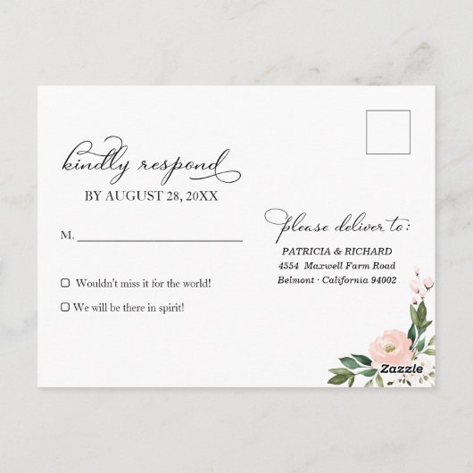 Roze Blush Bloemen Geometrische Bruiloft RSVP Briefkaart (Achterkant)