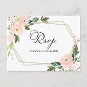 Roze Blush Bloemen Geometrische Bruiloft RSVP Briefkaart (Voorkant)