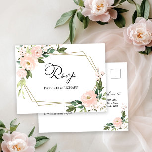 Roze Blush Bloemen Geometrische Bruiloft RSVP Briefkaart