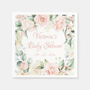 Roze Blush Bloemen Gepersonaliseerd Baby shower Servet