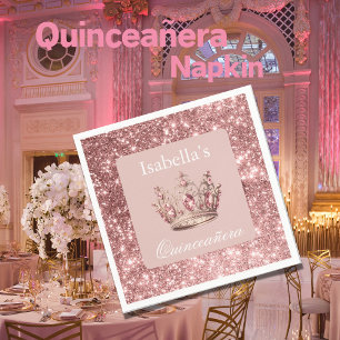 Roze Blush Bloemen Glitter Tiara Kroon Quinceañera Servet