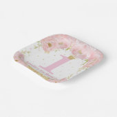 Roze Blush Bloemen Goud 1e verjaardag Meisje Prins Papieren Bordje (Gebogen)