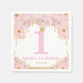 Roze Blush Bloemen Goud 1e verjaardag Meisje Prins Servet (Voorkant)