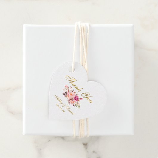 Roze Blush Bloemen Goud Bruiloft Dank je Hart Bedankjes Labels (In situ)