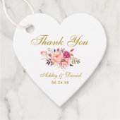 Roze Blush Bloemen Goud Bruiloft Dank je Hart Bedankjes Labels (Voorkant)