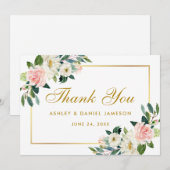 Roze Blush Bloemen Goud Bruiloft Dank u Bedankkaart (Voorkant / Achterkant)