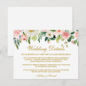 Roze Blush Bloemen Goud Bruiloft Details Invoegen Briefkaart (Voorkant / Achterkant)