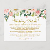 Roze Blush Bloemen Goud Bruiloft Details Invoegen Briefkaart (Voorkant)