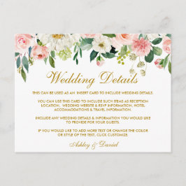 Roze Blush Bloemen Goud Bruiloft Details Invoegen  Briefkaart