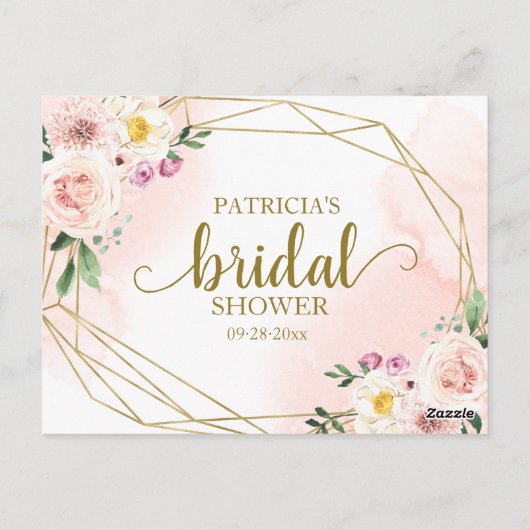 Roze Blush Bloemen Goud Geometrisch Waterverf Advi Briefkaart (Achterkant)