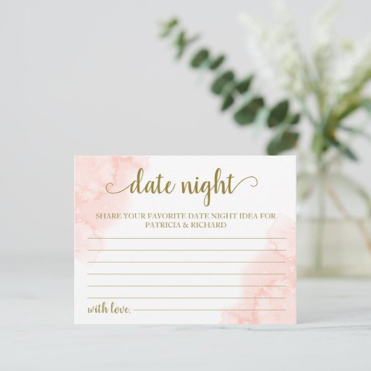 Roze Blush Bloemen Goud Geometrische Datum Nacht I Briefkaart (Staand voorkant)