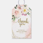 Roze Blush Bloemen Goud Geometrische Favor Dank u Cadeaulabel (Voorkant)