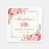 Roze Blush Bloemen Goud Lijst Vrijgezellenfeest Servet (Voorkant)