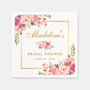 Roze Blush Bloemen Goud Lijst Vrijgezellenfeest Servet
