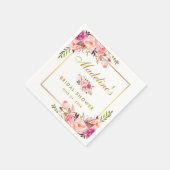 Roze Blush Bloemen Goud Lijst Vrijgezellenfeest Servet (Hoek)