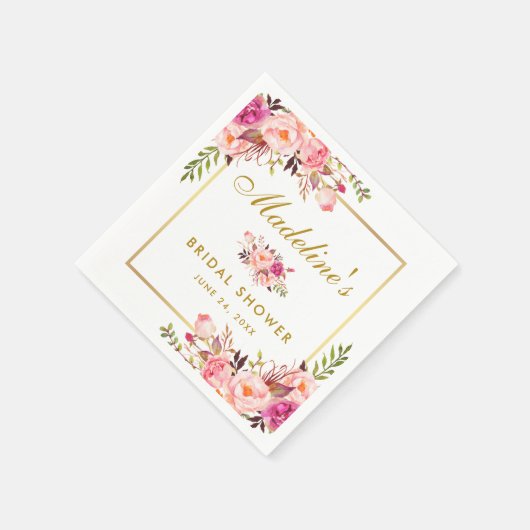 Roze Blush Bloemen Goud Lijst Vrijgezellenfeest Servet (Hoek)