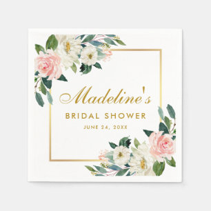 Roze Blush Bloemen Goud Lijst Vrijgezellenfeest Servet