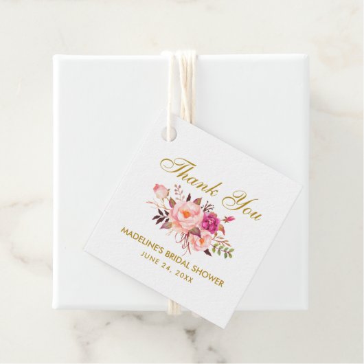 Roze Blush Bloemen Goud Vrijgezellenfeest Dank u Bedankjes Labels (In situ)