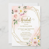 Roze Blush Bloemen Goud Vrijgezellenfeest Tea Part Kaart (Voorkant)