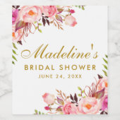 Roze Blush Bloemen Goud Vrijgezellenfeest Wijn Etiket (Enkel label)