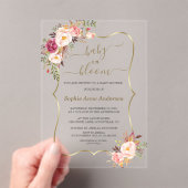 Roze Blush Bloemen Gouden Meisje Baby Shower Acryl Uitnodigingen (Insitu (Draagbaar))