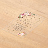 Roze Blush Bloemen Gouden Meisje Baby Shower Acryl Uitnodigingen (Laagn)